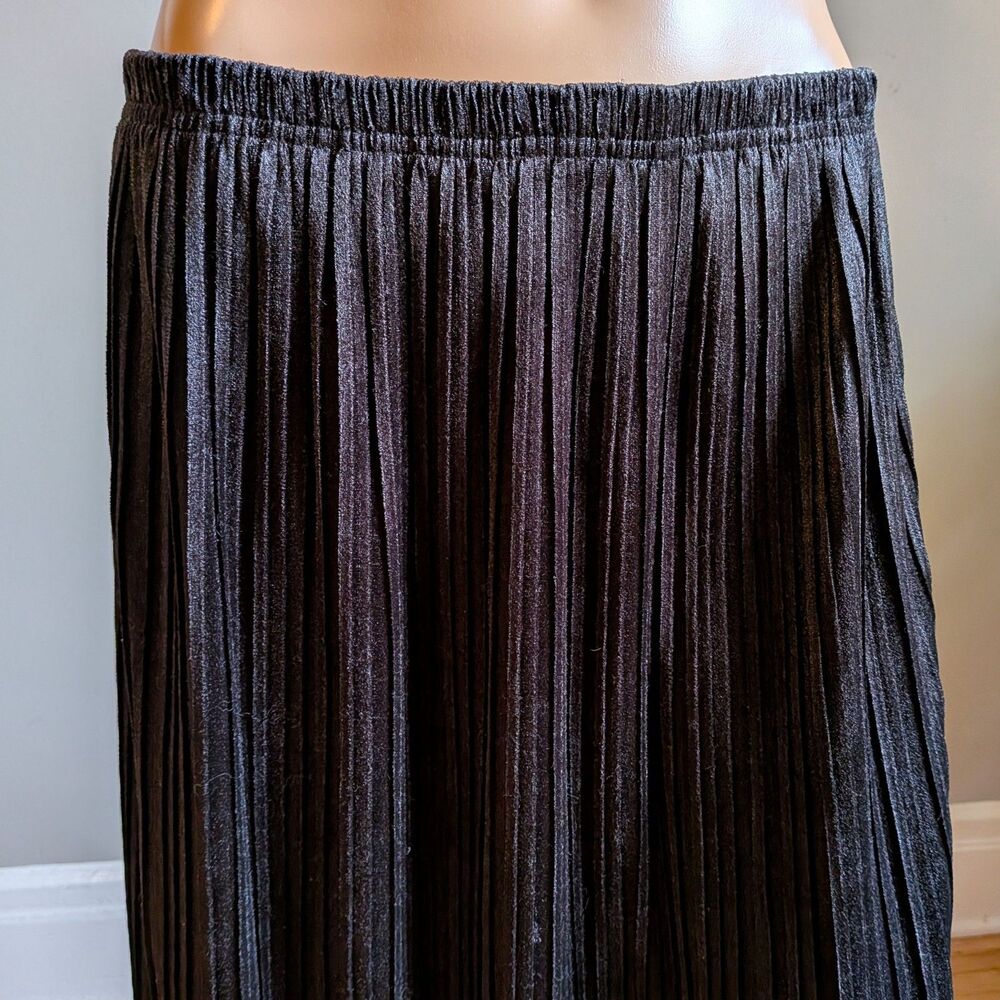 Vintage 90s Karen Scott Black Pleated Velvet Maxi Skirt Witchy Whimsigoth Size M - Picture 5 of 7